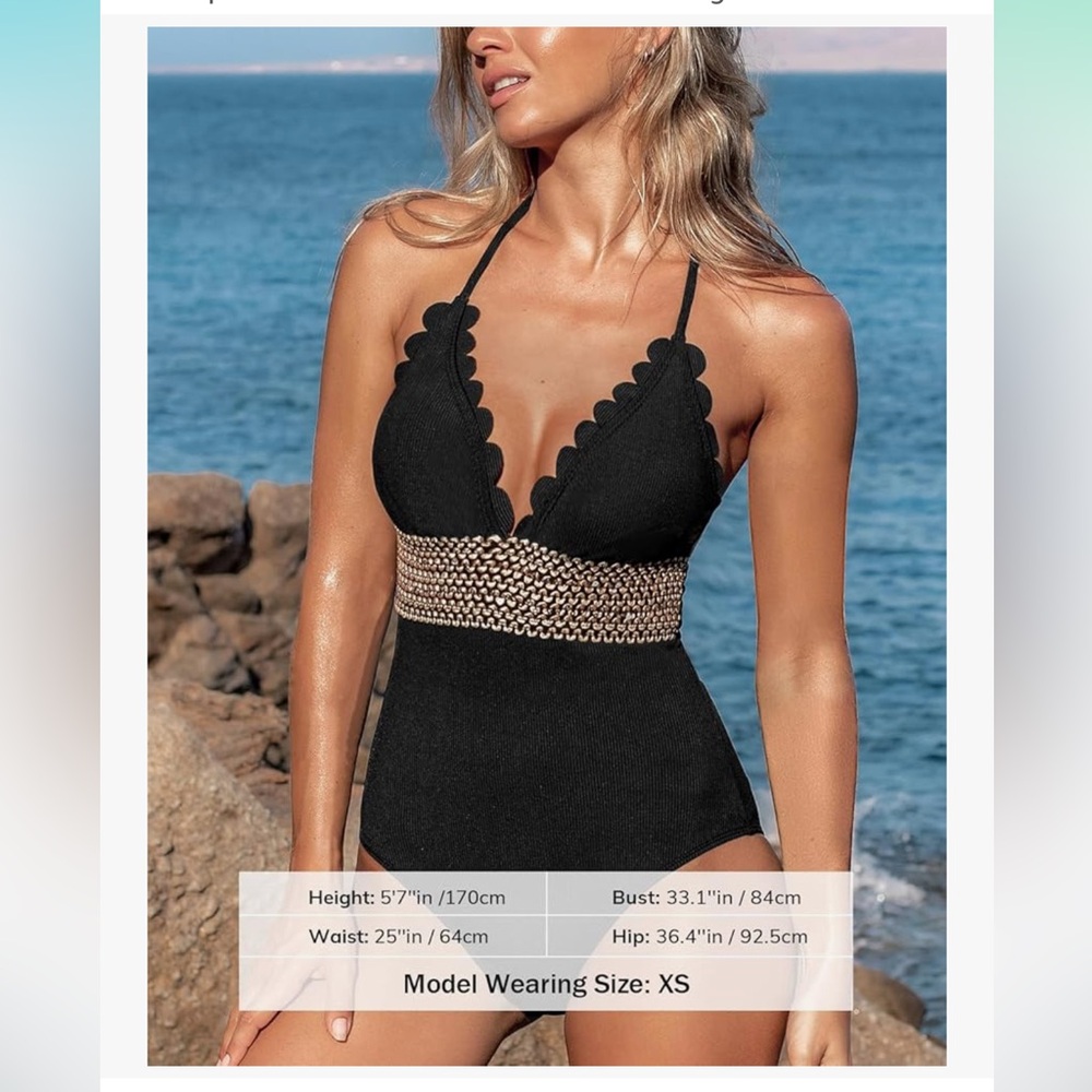 Cupshe Black Scalloped One-Piece Swimsuit - Picture 4 of 8